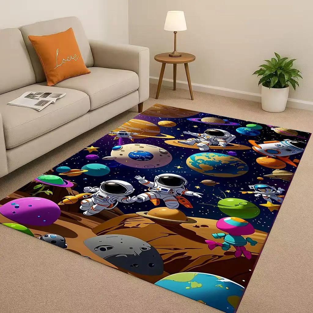 3D Cartoon Astronaut Spaceman Planet Living Room Non-Slip Area Rug Carpet for Bedroom Playroom Sofa,Home Decor Doormat Christmas