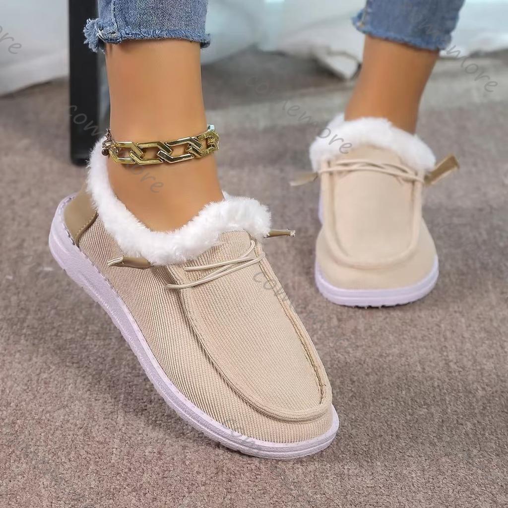 Fashion Comemore Cotton Shoes 2025 Autumn and Winter New Velvet Thickened Fur Warm Flats Casual Slip on Suede Solid Color Snow Loafers