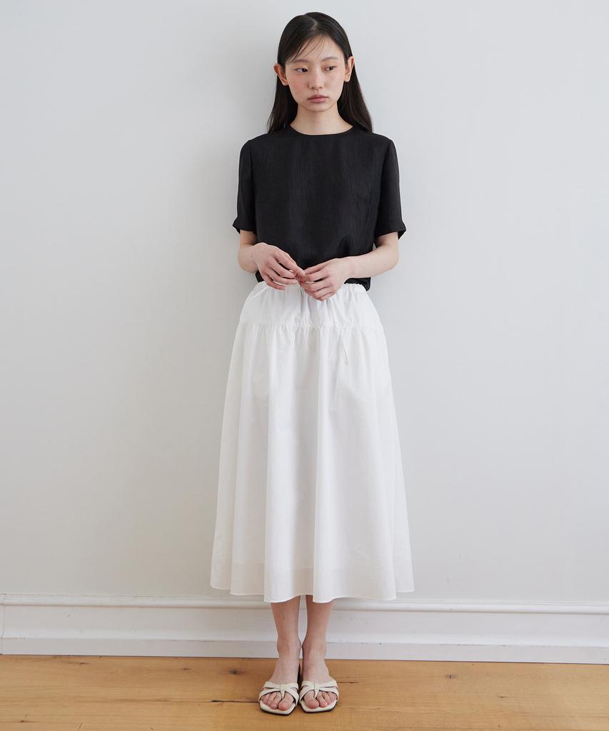 Step Around Pleated Banding Wide Skirt_White