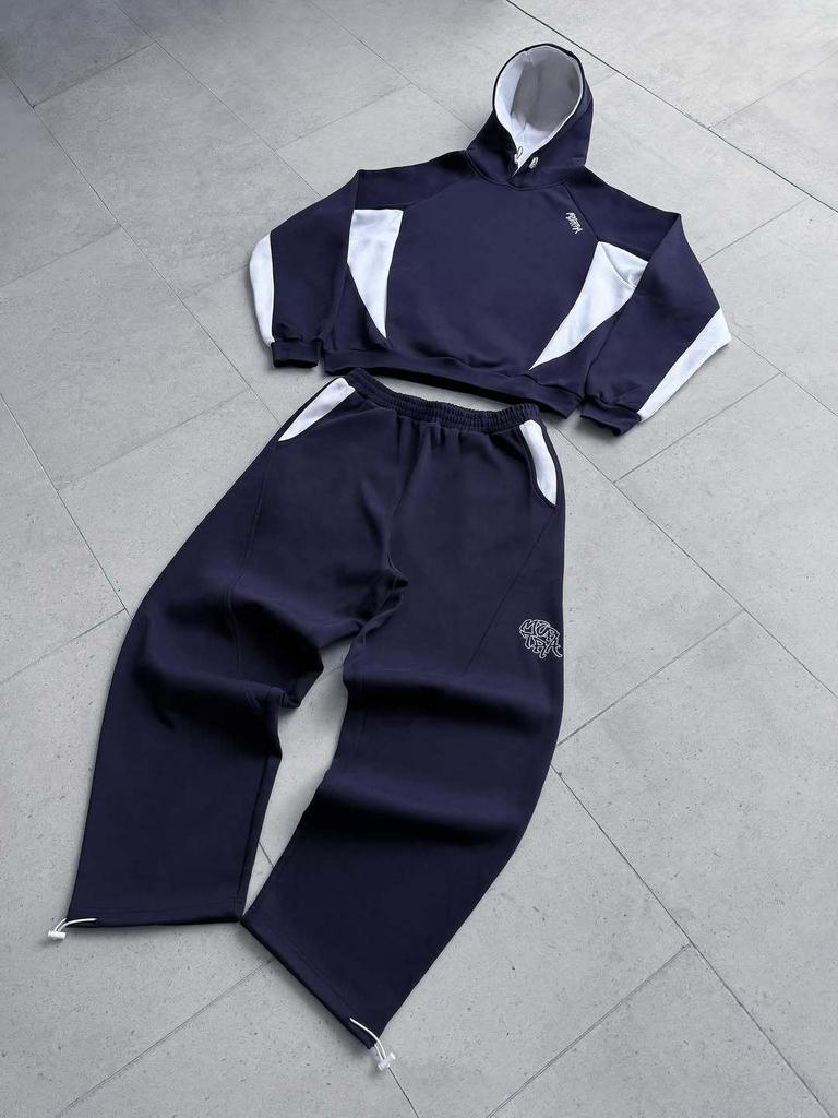 Y2K Color Block Embroidered Hoodie & Casual Sports Pants Set for Women
