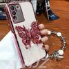 3D Butterfly Phone Holder Bead bracelet Glitter Case for Xiaomi 14T 13T 11T 12T 13 Lite POCO F6 F5 F3 M3 Redmi Note 13 Pro Cover