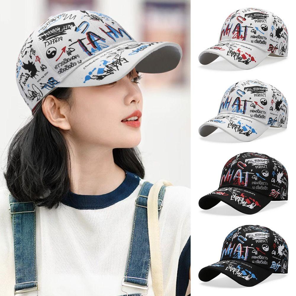 Lässige Hip Hop Baseballkappe Buchstabe Graffiti Atmungsaktiver Sonnenhut Verstellbar Snapback-Kappe mit Aufdruck für Männer Frauen