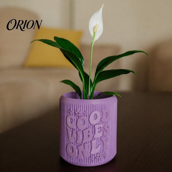 Practical Home Office Greenery Pots 3D Printed Planter, Small Good Vibes Only Flower Pot, Niche Style Planter Cute Cactus Plant Container for Desktop