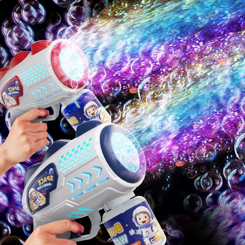 Space Astronauts Fully Automatic Bubble Gun Rocket Bubbles Machine Automatic Blower With Bubble Liquid Plaything For Kids Bubble Present