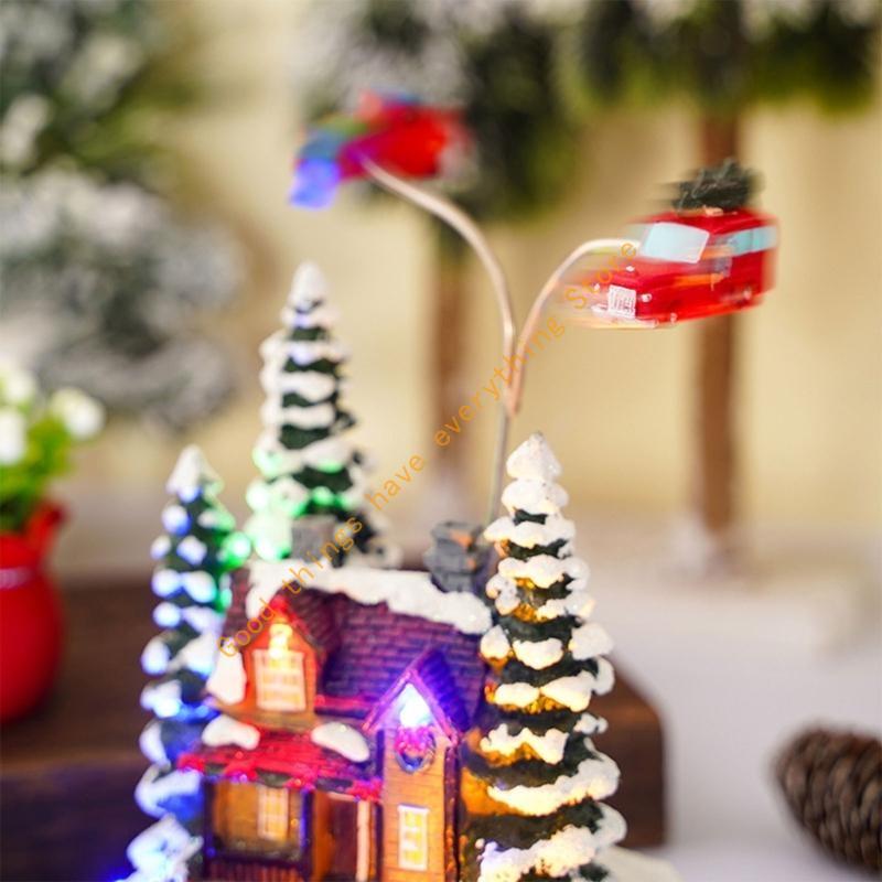 

Christmas Glowing House Figurine Desktop Resin Statue Decor Ornament 55KF CN