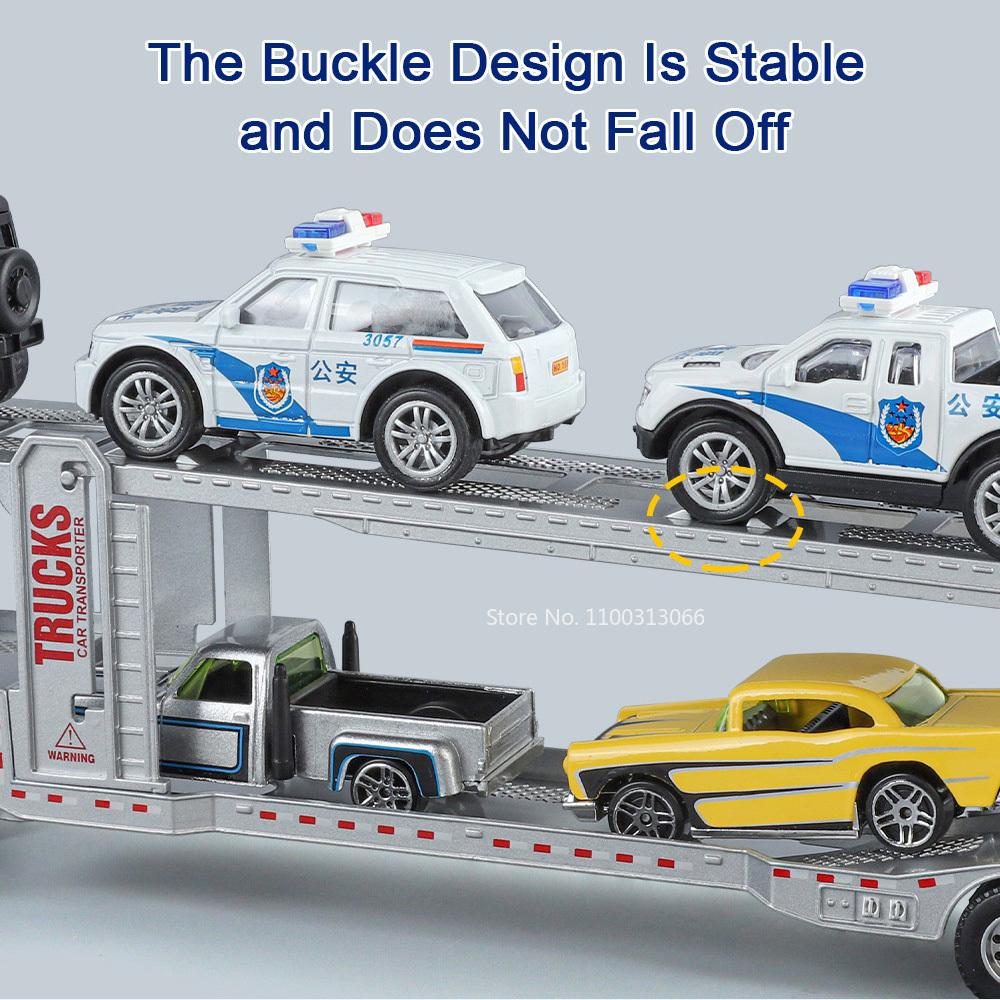 1:48 Alloy Diecast Car Carrier Model Toys Miniature Cars Double Decker Light Sound Trailer Transport Vehicle Boys Birthday Gifts