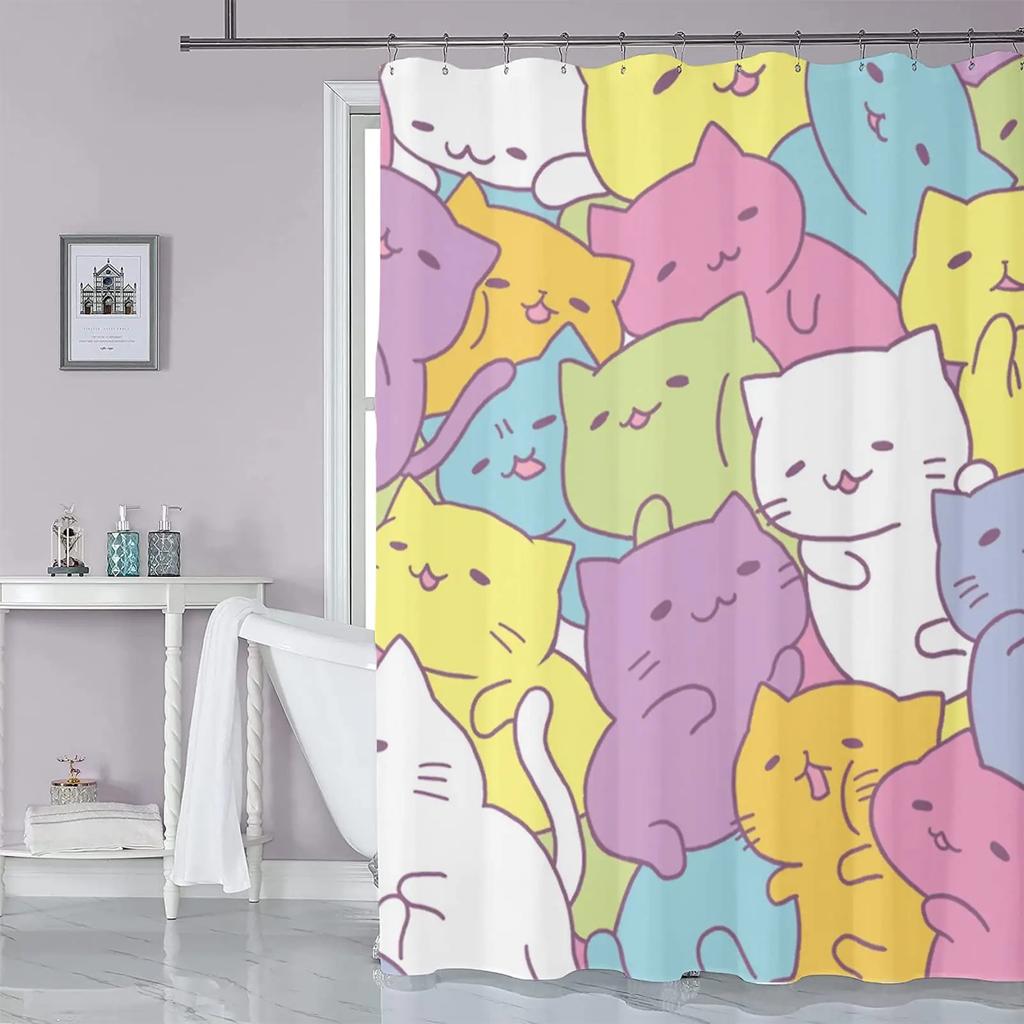 Raining Cats and Dogs Shower Curtain Funny Cartoon Cute Animal Hilarious Pets Playing Water Polyester Waterproof Bathroom Panels