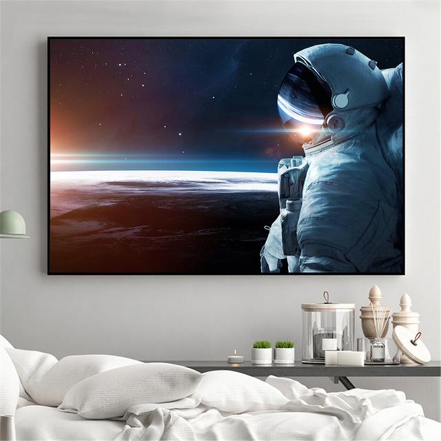 Universe Earth Meteorite Posters and Prins Galaxy Stars Astronaut Planet Hole Space Wall Pictures for Living Room Decoration