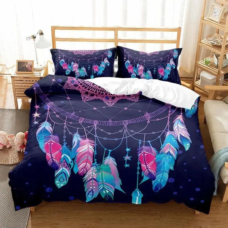 Dreamcatcher Duvet Cover Set Boho Mandala Bedding Set For Girls Adults Purple Dream Catcher Comforter Cover Soft Polyester