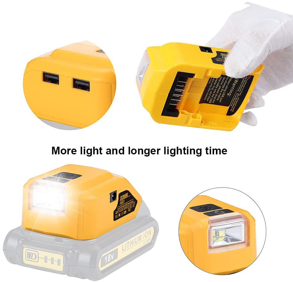 Battery adapter DCB090 for Dewalt 18V 20V external battery with  Dual USB Type-C DC Original Replacement LED Work light