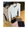 Women's Retro Henley Collar Knit Top - Autumn/Winter 2025, Waist-Cinching, Figure-Flattering, Solid Color.
