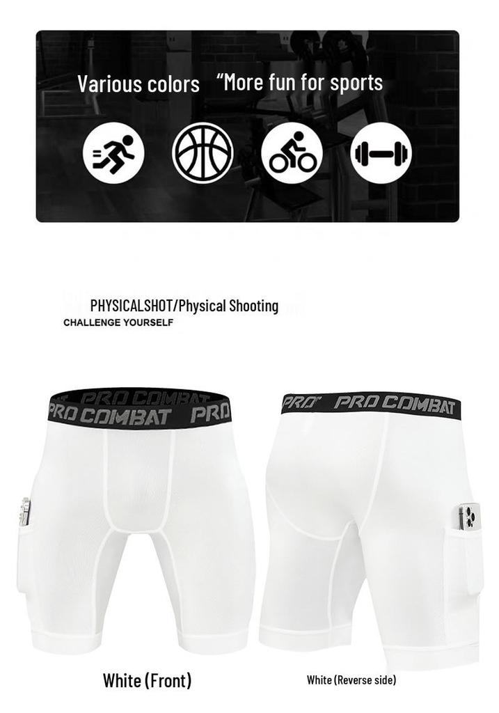 Shorts de Compression Homme à Séchage Rapide avec Poches pour la Course à Pied et le Basketball