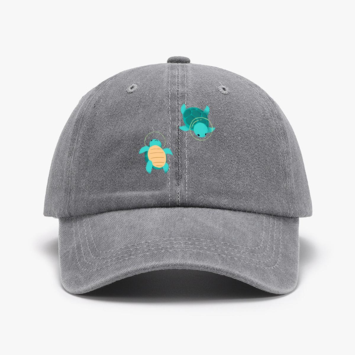 

1 шт. Бейсболка с принтом черепаха Унисекс Ретро Выстиранная Потертая Солнцезащитная шляпа Уличный модный аксессуар Шляпа для мужчин и женщин серый