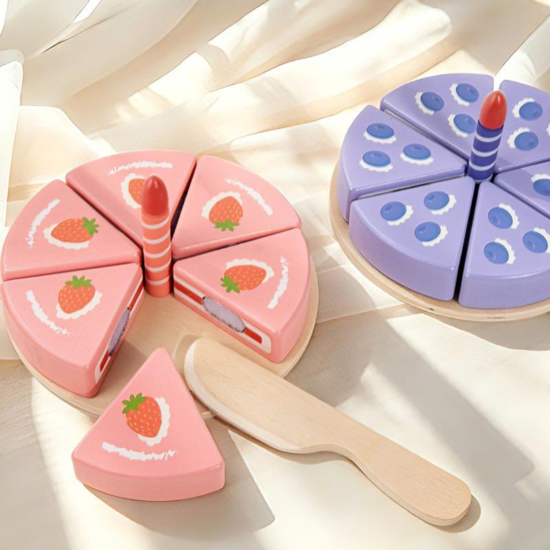 Brinquedos de Cozinha de Madeira para Crianças Brinquedo de Bolo de Aniversário Simulado Jogo de Cortar Comida de Faz de Conta Brinquedo de Role Play para Crianças Presentes para Menino Menina