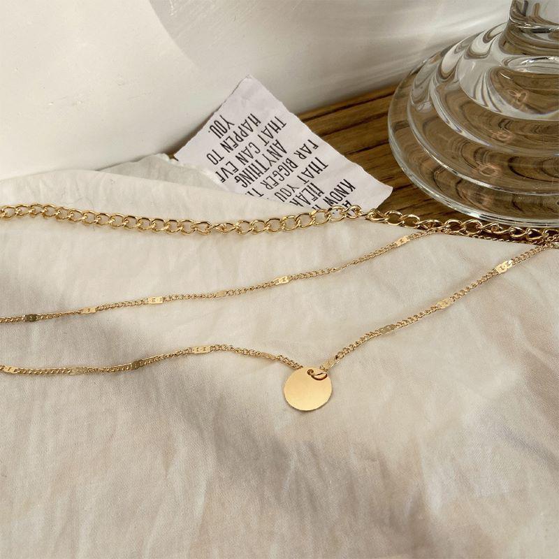 Versatile Multi-layer Chain Necklace with Round Disc Pendant for Women