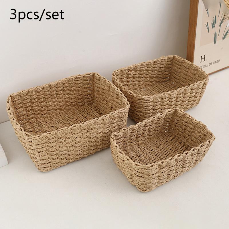3Pcs Handmade Straw Woven Soft Round Paper Rope Storage Basket For Organizing Decorative Storage Bins Office Storage Box 1749₽
