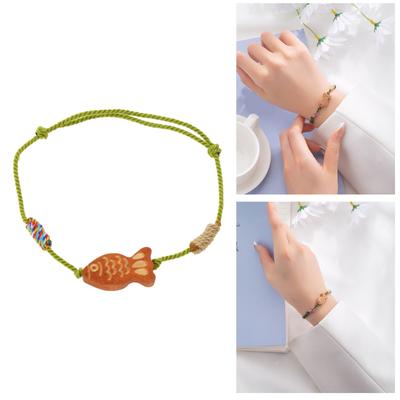 Handgefertigtes Glücksholz-Fisch-Armband, geflochtenes verstellbares Armband, Handgelenkschmuck, einzigartiges geflochtenes Armband für Damen