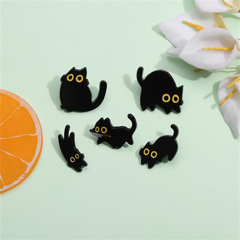 Cartoon Black Kitten Brooch Enamel Pins Funny Cute Cat Brooches Sweater Lapel Badges Backpack Pin Jewelry Gift For Kids Friends