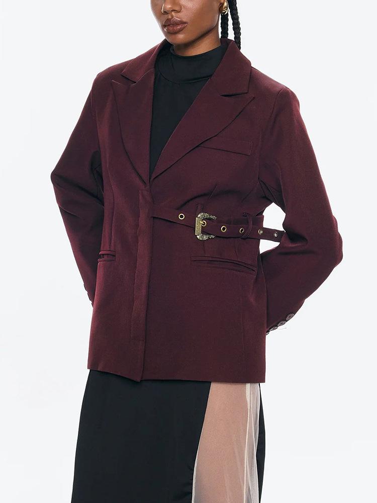 2026 Spring Angora Red Women's Blazer - European & American Luxury Design with Irregular Waist-Cinching