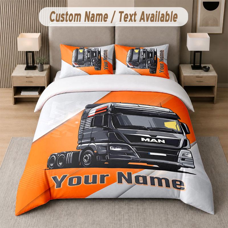 Juego de Cama Personalizado Patrón Camión MAN, Imprimir Nombre Texto 1 Funda Nórdica más 2 Fundas de Almohada Textile para el Hogar