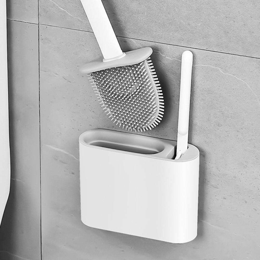 Wall Hanging Toilet Cleaning WC Brush Holder Long Handled Silicone Water Proof Quick Drying Soft Bristles Bathroom Accessories