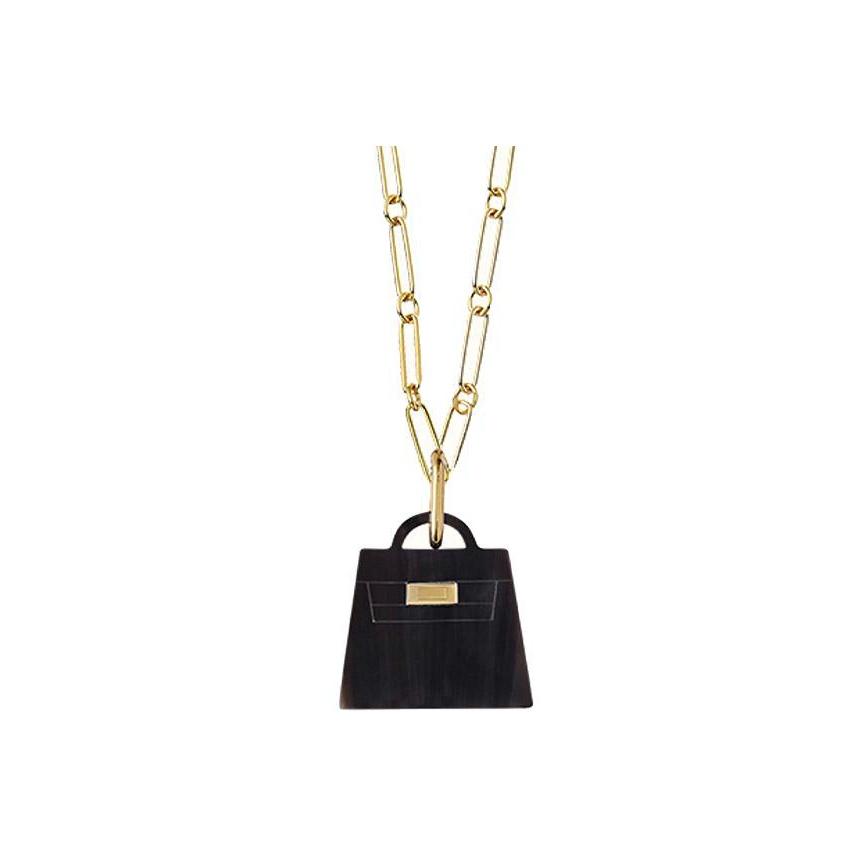 

Hermes Kelly Minimalist Elegant Buffalo Horn Wooden Pendant Metal Necklace Women necklace Gold H057030FD00 Gold,F