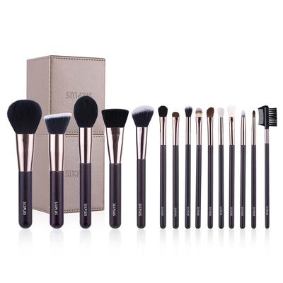 SIXPLUS Makeup Brush Set Soft Brushes with Storage Case Coffee Color 15-Piece - -