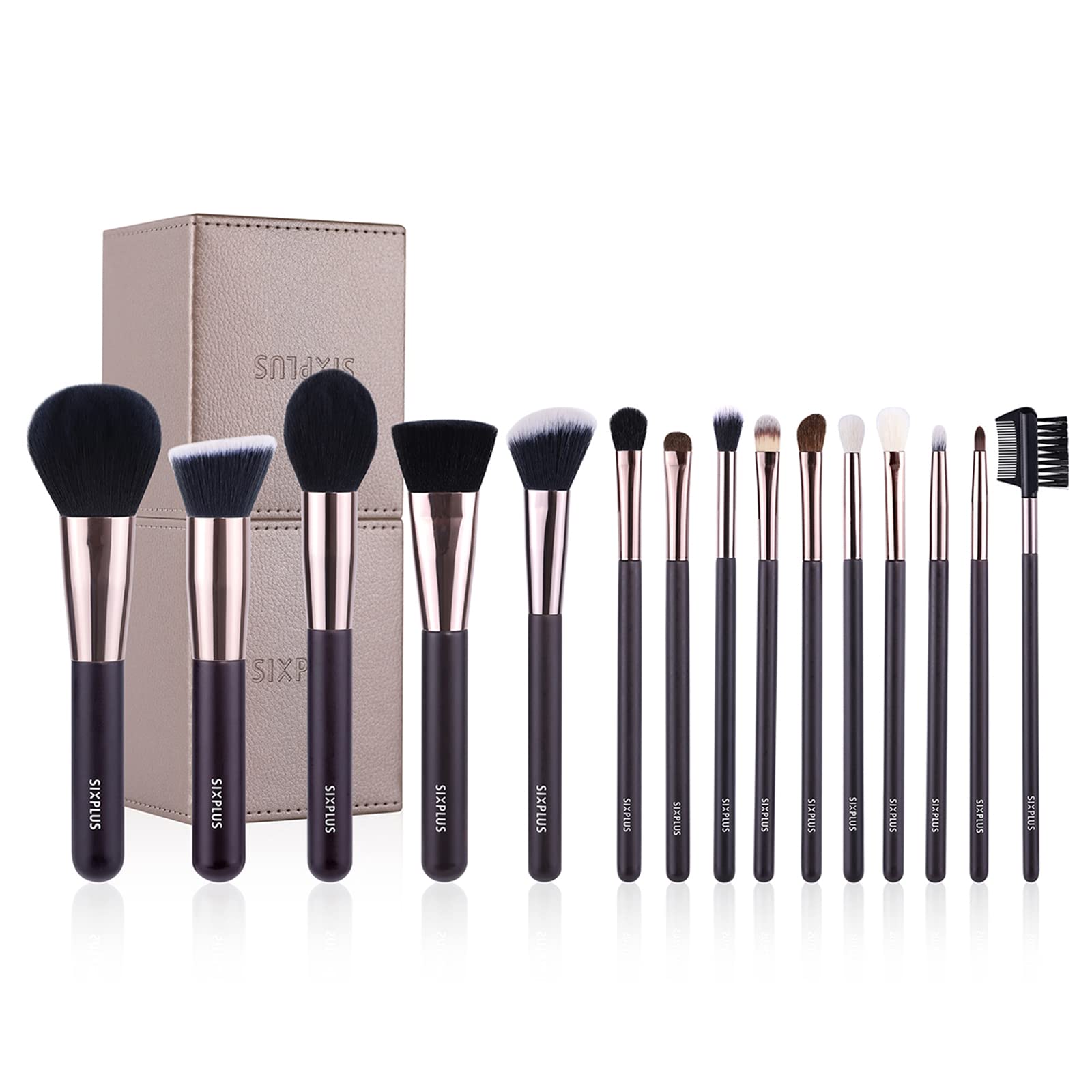 

SIXPLUS 15-Piece Makeup Brush Set with Soft Storage Case, Coffee