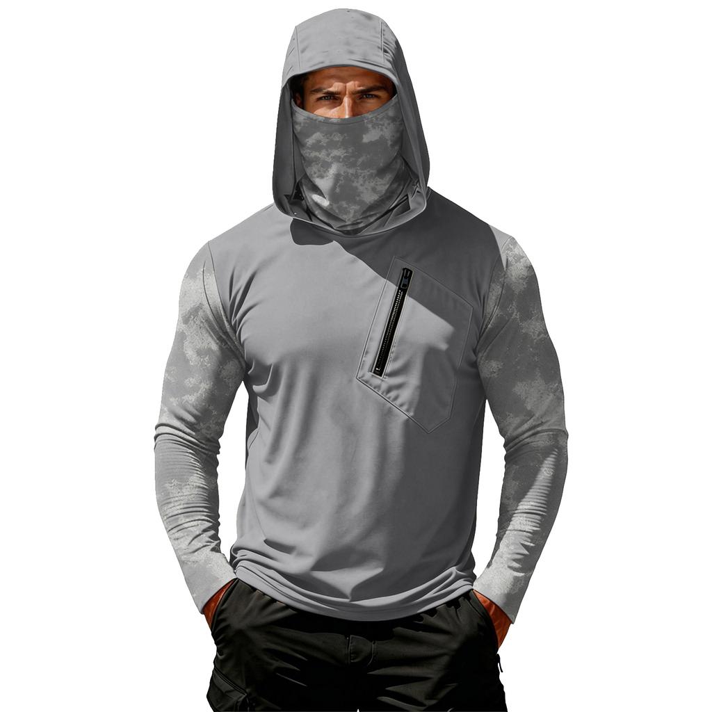 Camiseta Casual con Capucha de Manga Larga para Hombre con Protección Solar