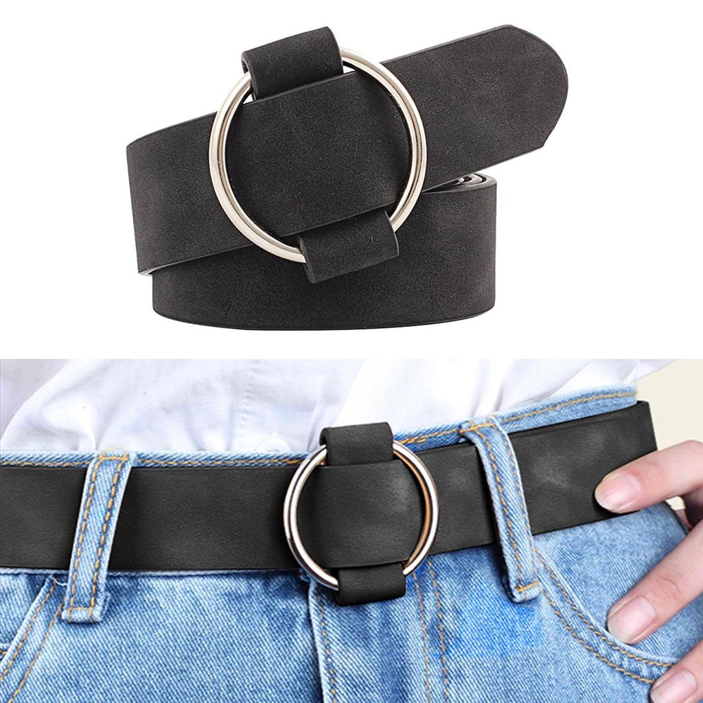 PU Leather Belts for Women PU Leather Waistband Circle Buckle No Prong