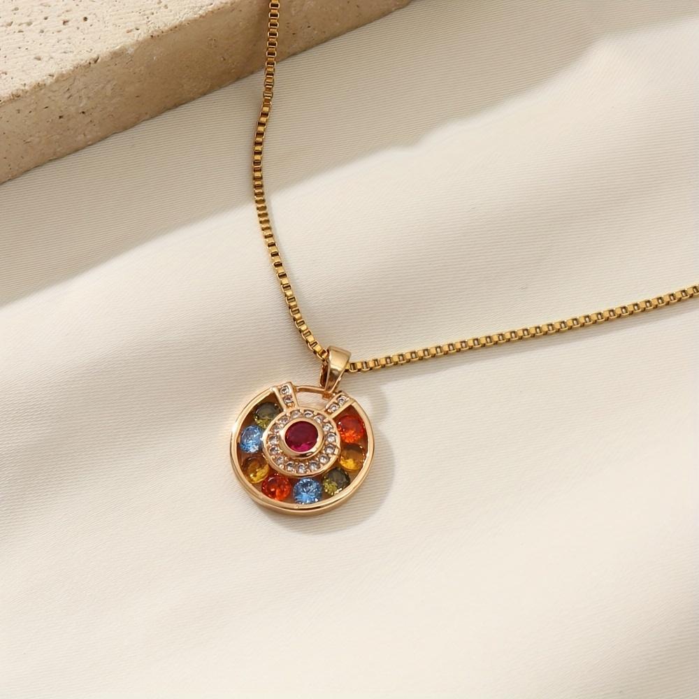 Round Colored Zirconia Pendant Necklace for Women New Fashion Golden Stainless Steel Chain Wedding Party Jewelry Accessories