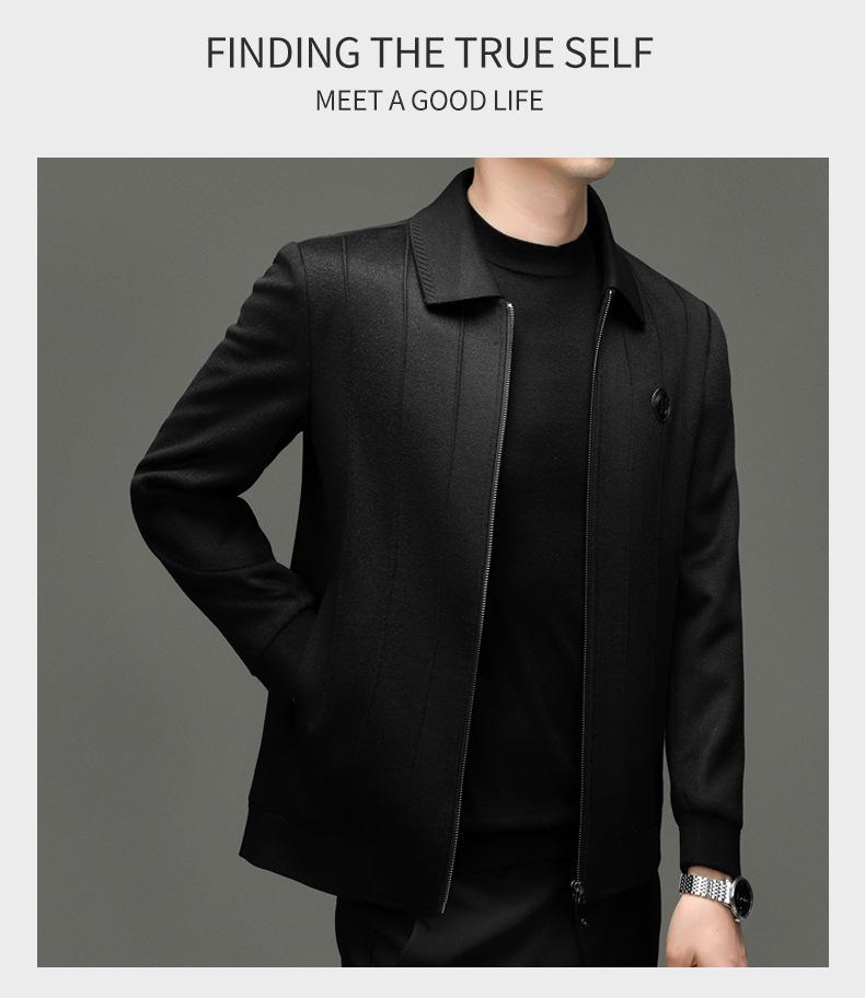 Men's Wool Tweed Lapel Jacket - Mid-aged Autumn/Winter Coat