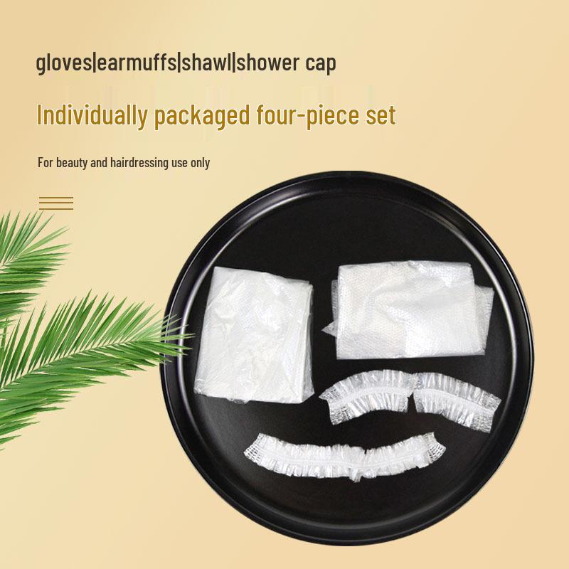 Disposable Hairdressing Kit: Bath Cap, Cape, Gloves, Apron for Dyeing & Perming.