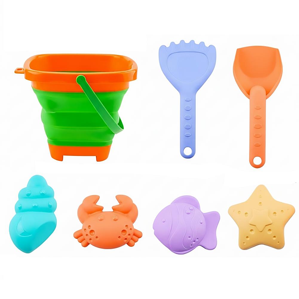 Foldable Sand Bucket & Shovel Set For Kids, Portable Silicone Folding Pail, Summer Outdoor Beach Play Toys For Travel & Camping