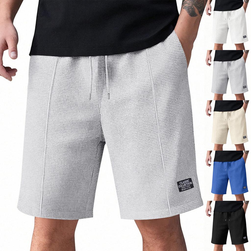 Men's Casual Shorts - Drawstring Elastic Waist Wide Beach Pants - Pocket Label Five-pocket Pants