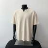 Men Waffle Knit Notch Neck Short Sleeve T Shirt Casual Loose Fit Summer Top