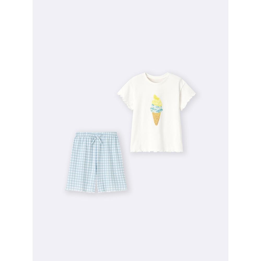 GU by Uniqlo Girls Cotton Lounge Set  Short Sleeve   Shorts   Ice Cream 