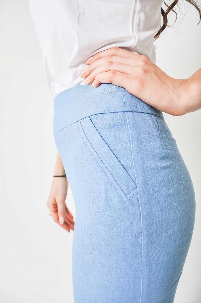 Gonna classica in lino al ginocchio