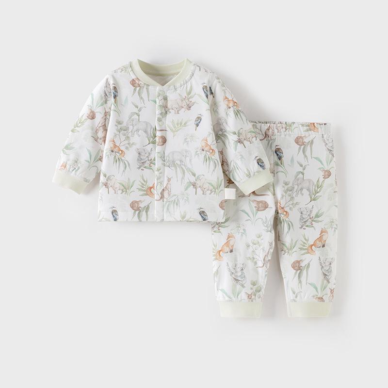 Quilted Baby Two-Piece Homewear Set - Front-Opening Thin Cotton for Autumn/Winter