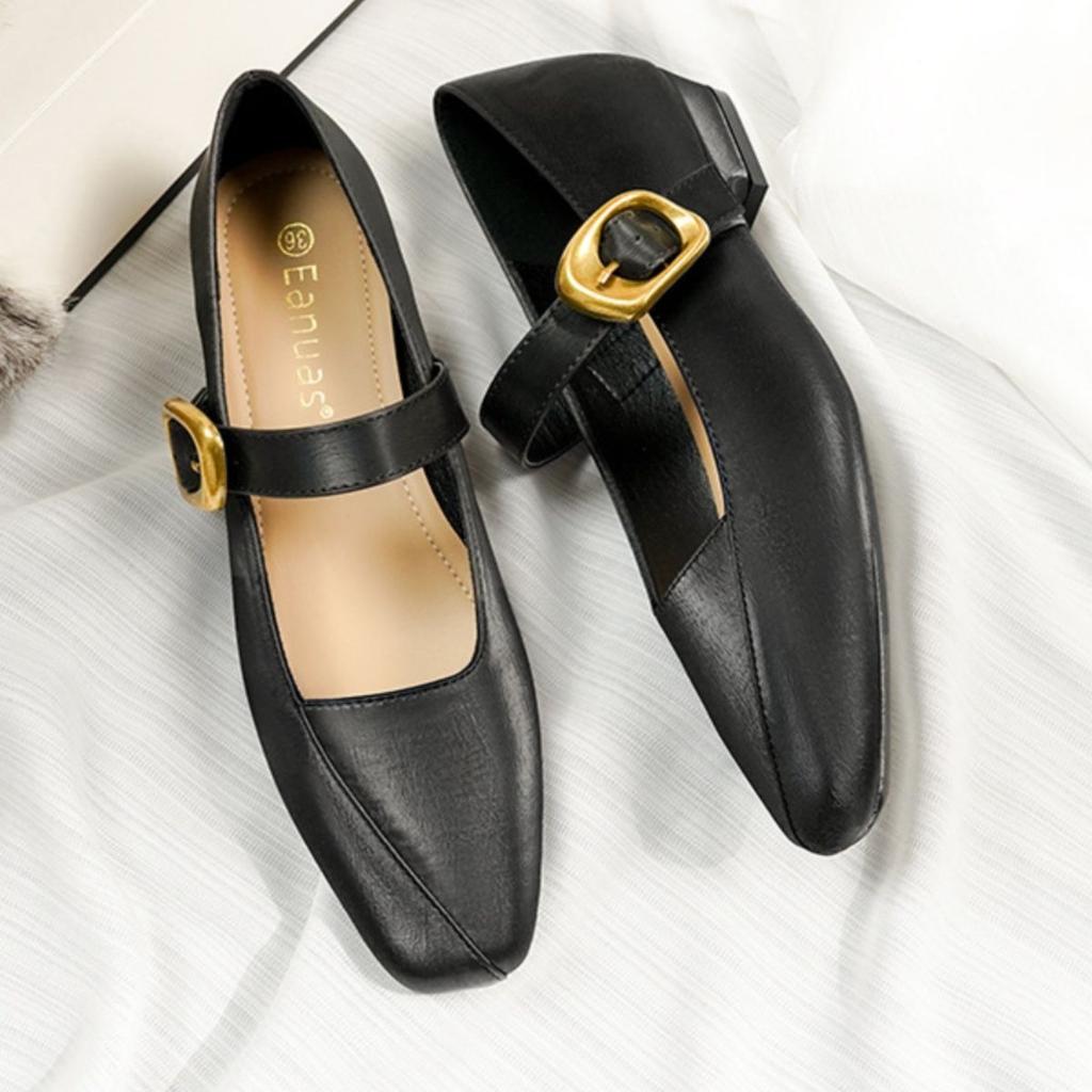 Recommended Square Head French Mary Jane Shoes Women's Flat 2025 New Spring and Autumn Versatile Light Mouth Thick Heel One Word with Single Shoes