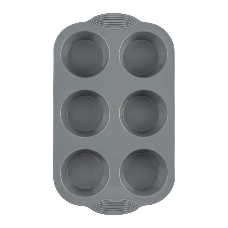 High-Temperature Resistant 6-Cavity Silicone Muffin and Cake Mold серый