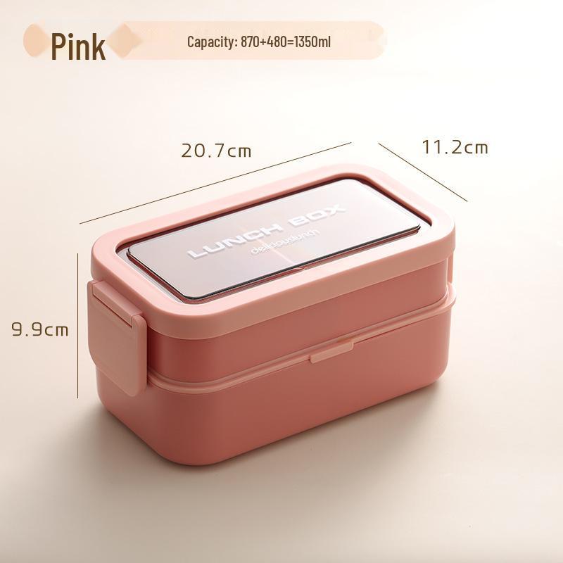 Nordic-Style Stainless Steel Lunch Box with Compartments, Fork, and Spoon - Microwave Safe