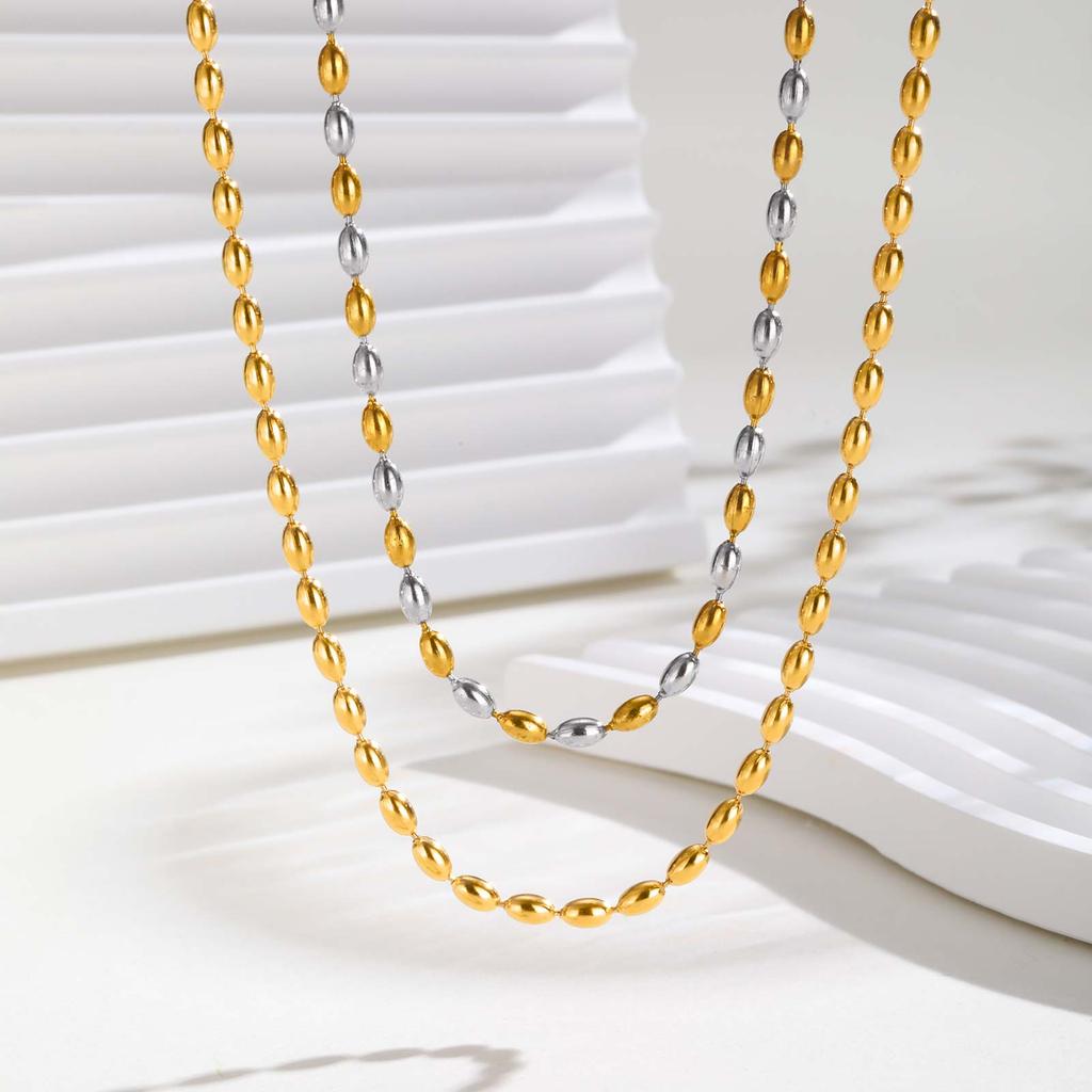 Classic Olive Bead Chain Necklace for Women,Minimalist Stainless Steel Necklaces,Trendy Jewelry Gift