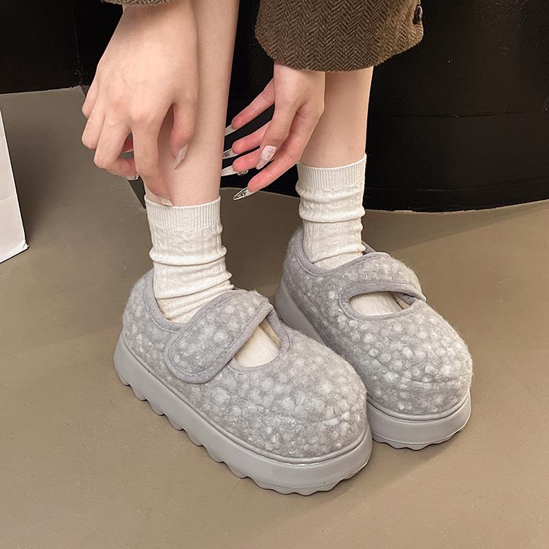 Fashion Casual Non-slip Winter Mary Jane Cotton Shoes Outdoor Wear Comfortable and Versatile Platform Fuzzy Shoes Women