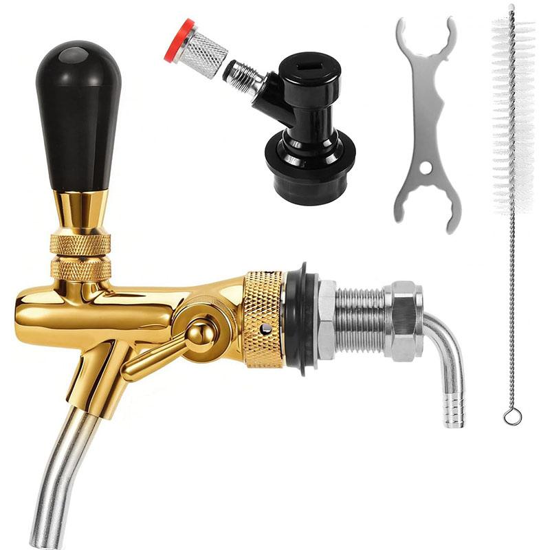 Golden Beer Tap,Adjustable Brew Faucet with Liquid Ball Lock Disconnect Connector,Kegerator Tap Dispenser withFlow Control Valve
