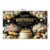 Happy Birthday Background Flower Cake Theme Banner Birthday Party Decoration Backdrop Bunting Flags Anniversary Party Decoration