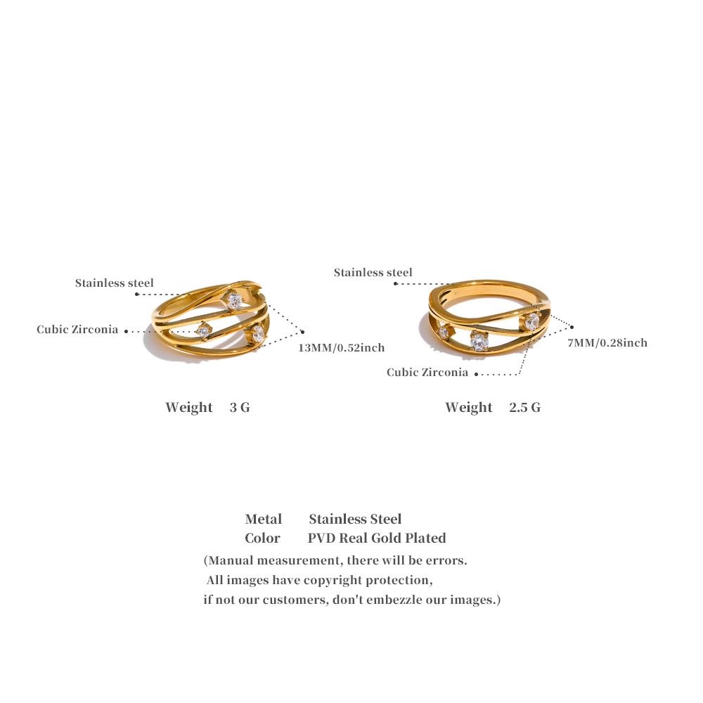 Yhpup 2 Style Stainless Steel Casting Metal Hollow Inlaid Cubic Zirconia Fashion Ring 18k Gold PVD Plated Trendy Finger Jewelry
