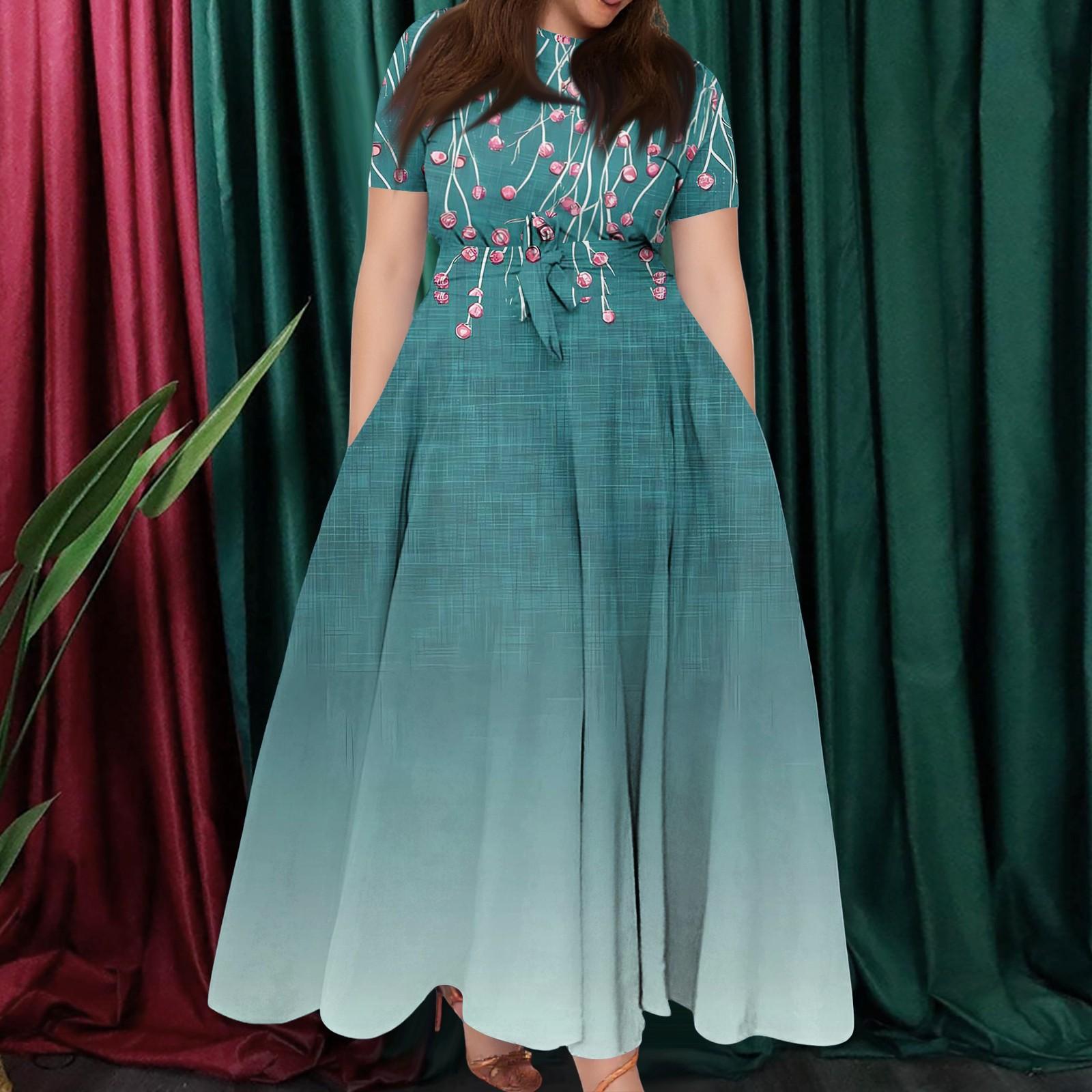 

Женское повседневное модное свободное платье большого размера с принтом, круглым вырезом и короткими рукавами, карманными бретелями XL