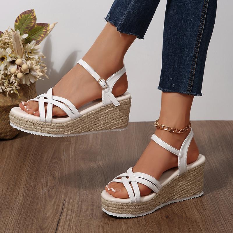 

Fashion Summer Comfortable Wedge Adjustable Strap Women Sandals Bohemian Casual Beach Sandals for Woman Square- Heeled Female Sandles 43 бежевый