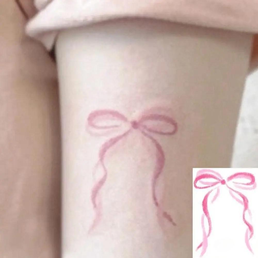 Sexy Bow Temporary Tattoos For Women Body Art Painting Arm Legs Tattoos Sticker Realistic Pink Black Butterfly Waterproof Tattoo